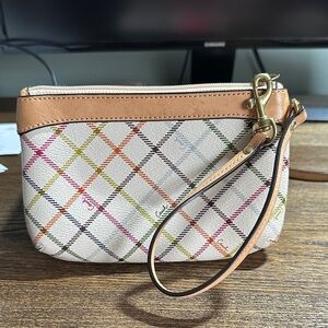 Coach Tan and Multicolor Plaid Wristlet